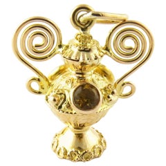  18 Karat Yellow Gold Vase Pendant with Colored Stones