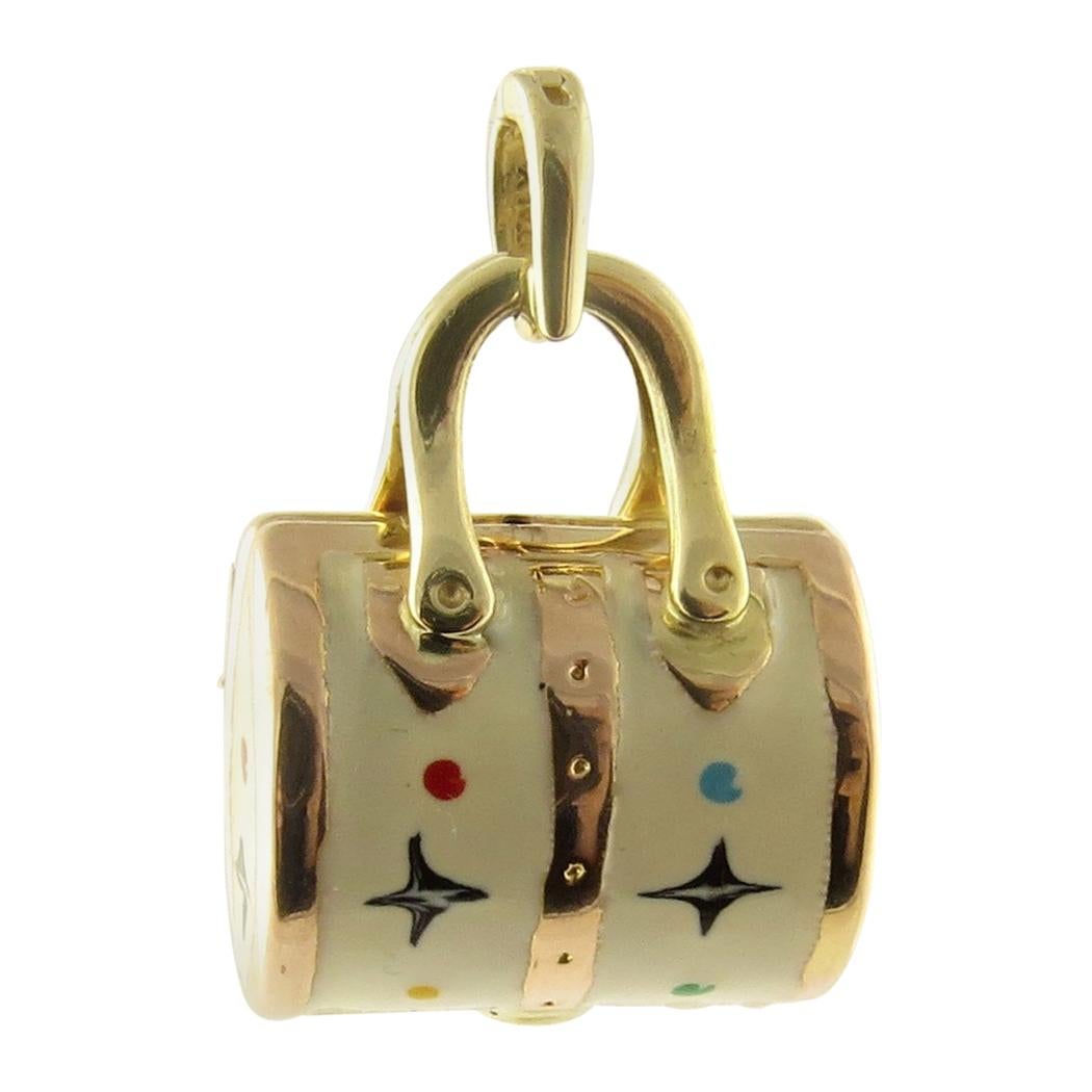 14 Karat Yellow Gold and Enamel Designer Handbag Charm