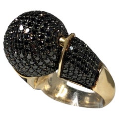 Geraldo Black Diamond 14 Karat Gold Rotating Sphere Cocktail Ring 3.5 Carat