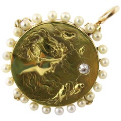 14 Karat Yellow Gold, Pearl and Diamond Brooch / Pendant / Chatelaine