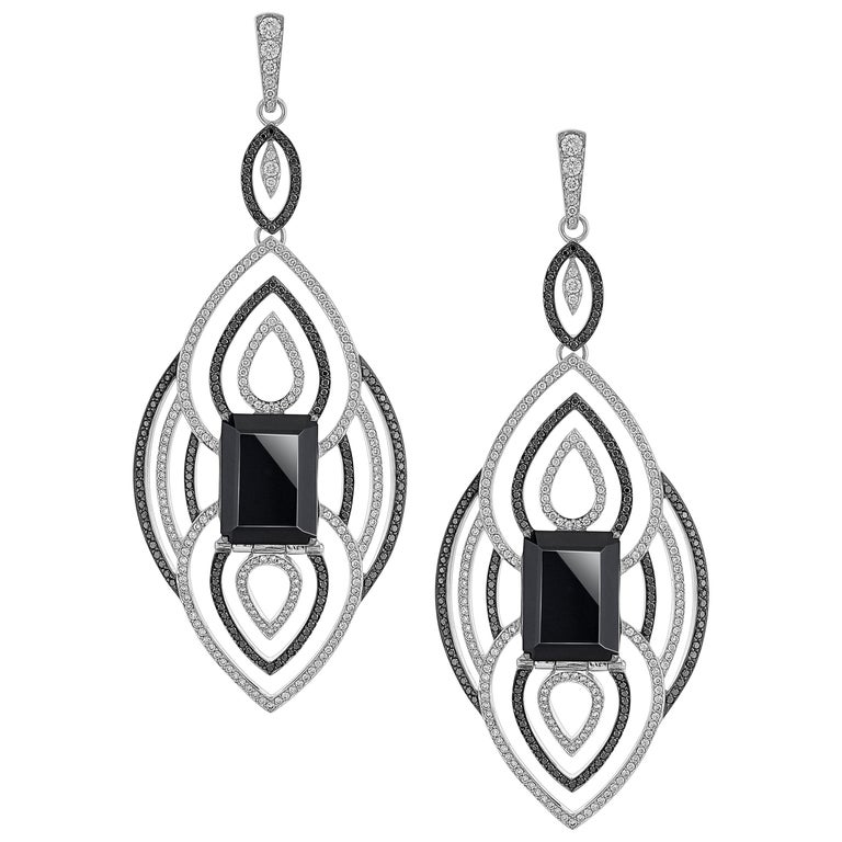 12.70 Carats Black Onyx Earrings With Black and White Diamonds in 18k ...