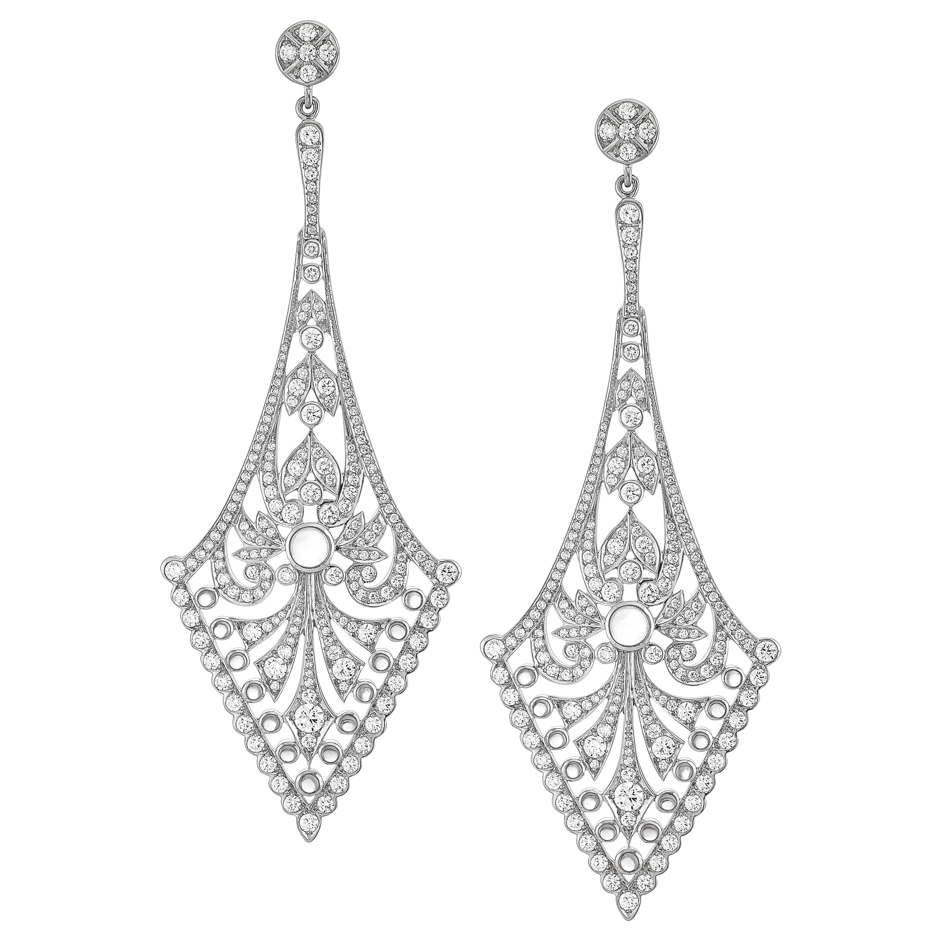 4.2 Carat Diamond Pave' and Moonstone Earrings in 18 Karat White Gold