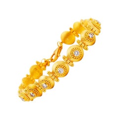 24 Karat Handcrafted Disc Form Granulated Diamond Tennis Bracelet