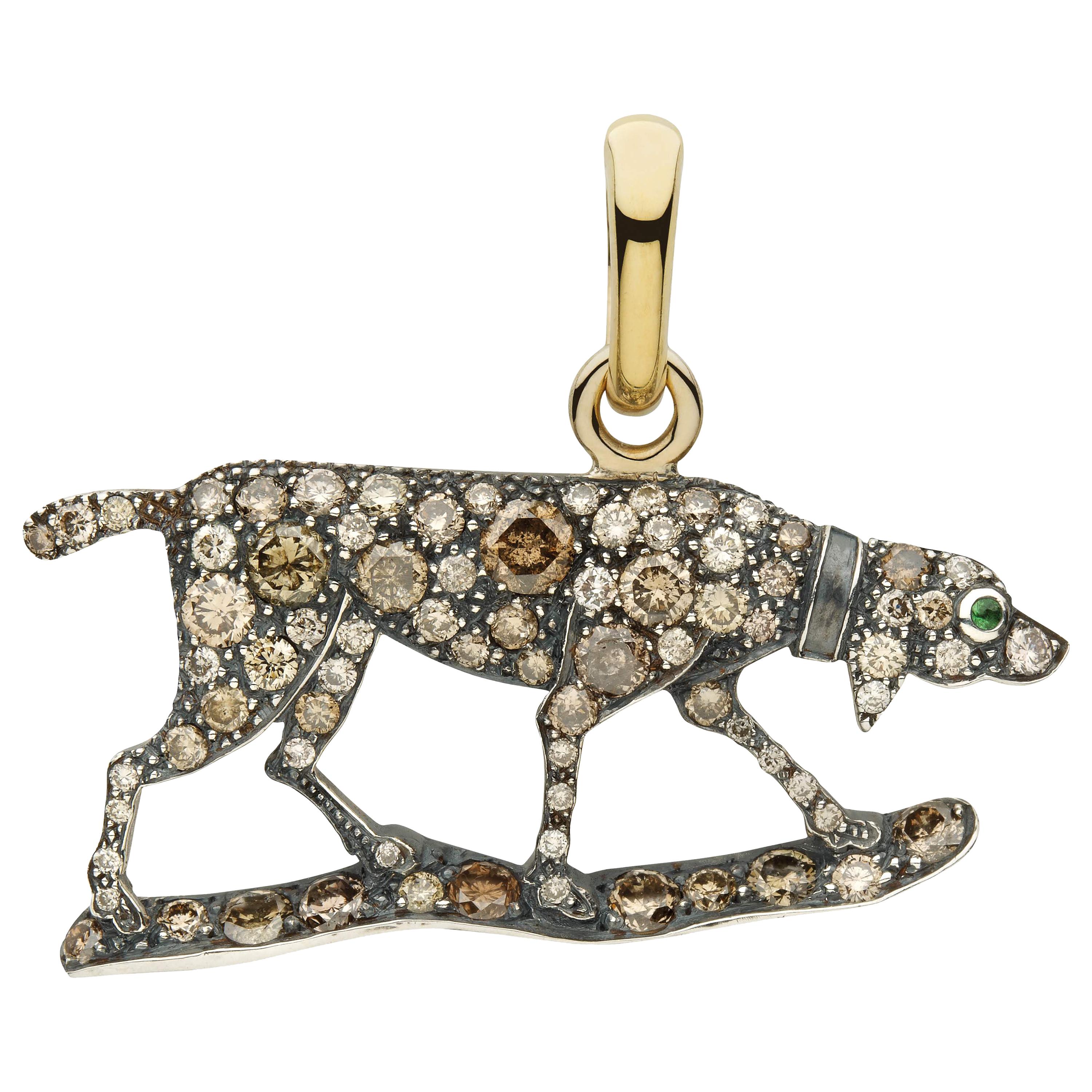 Sylvie Corbelin Dog Charm in Gold and Silver with Diamonds im Angebot