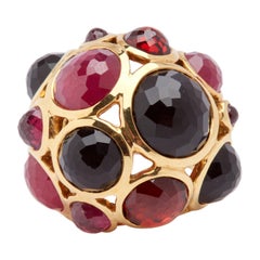 Ippolita 18 Karat Yellow Gold, Onyx, Tourmaline, Garnet and G.F. Ruby Ring