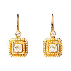 24 Karat Handcrafted Asscher Cut Diamond Solitaire Earrings
