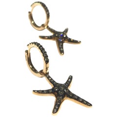 Star Fish Champagne Diamond Earrings in 18 Karat Pink Gold