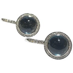 Mimi Shan Earrings in London Blue Topaz with Diamond Halo Drop Earrings