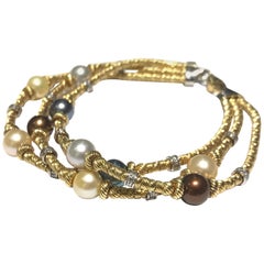 Cultured Pearl and Diamond Bracelet in 18 Karat Y/G