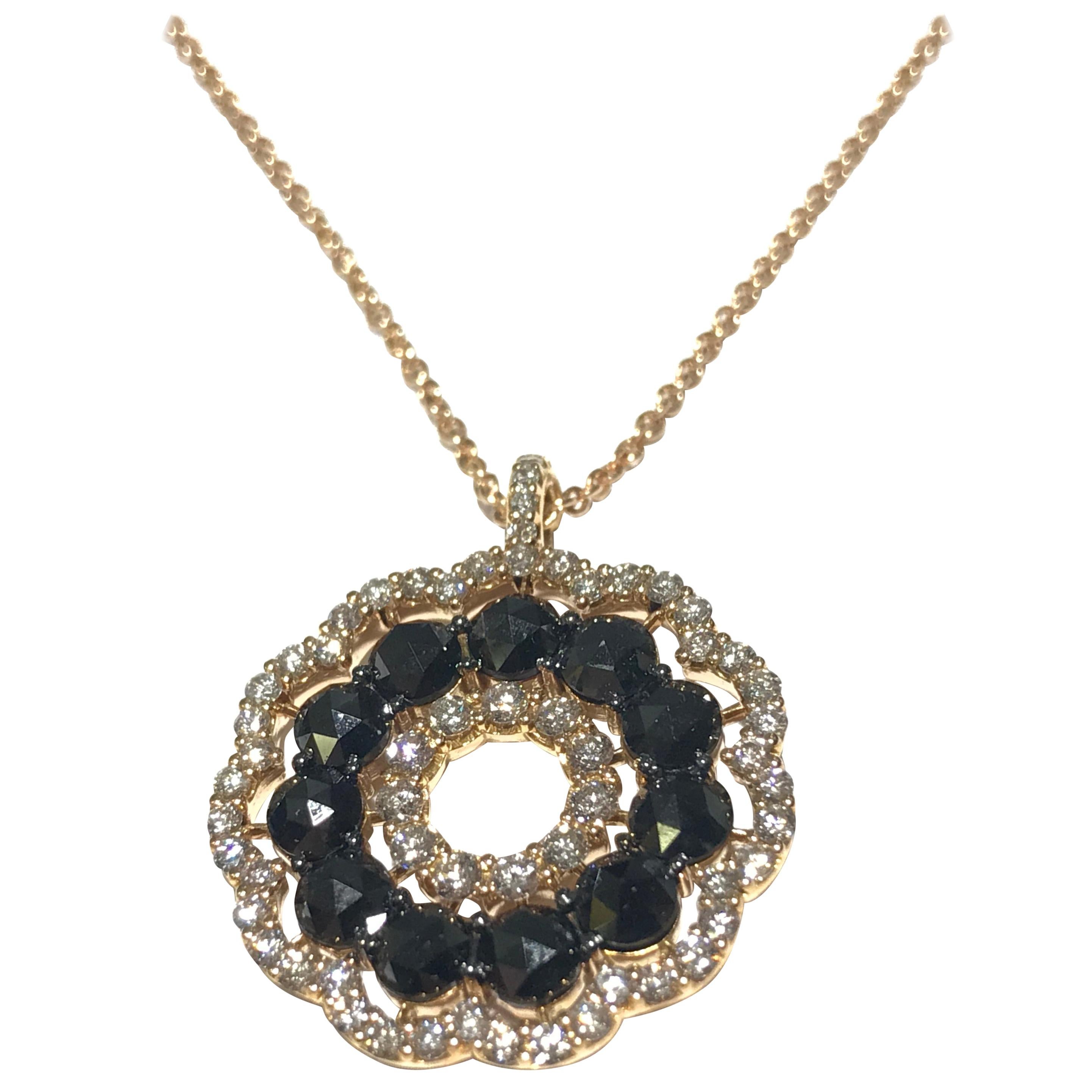 Crivelli Circle of Life Pendant Necklace with Black and White Diamonds For Sale