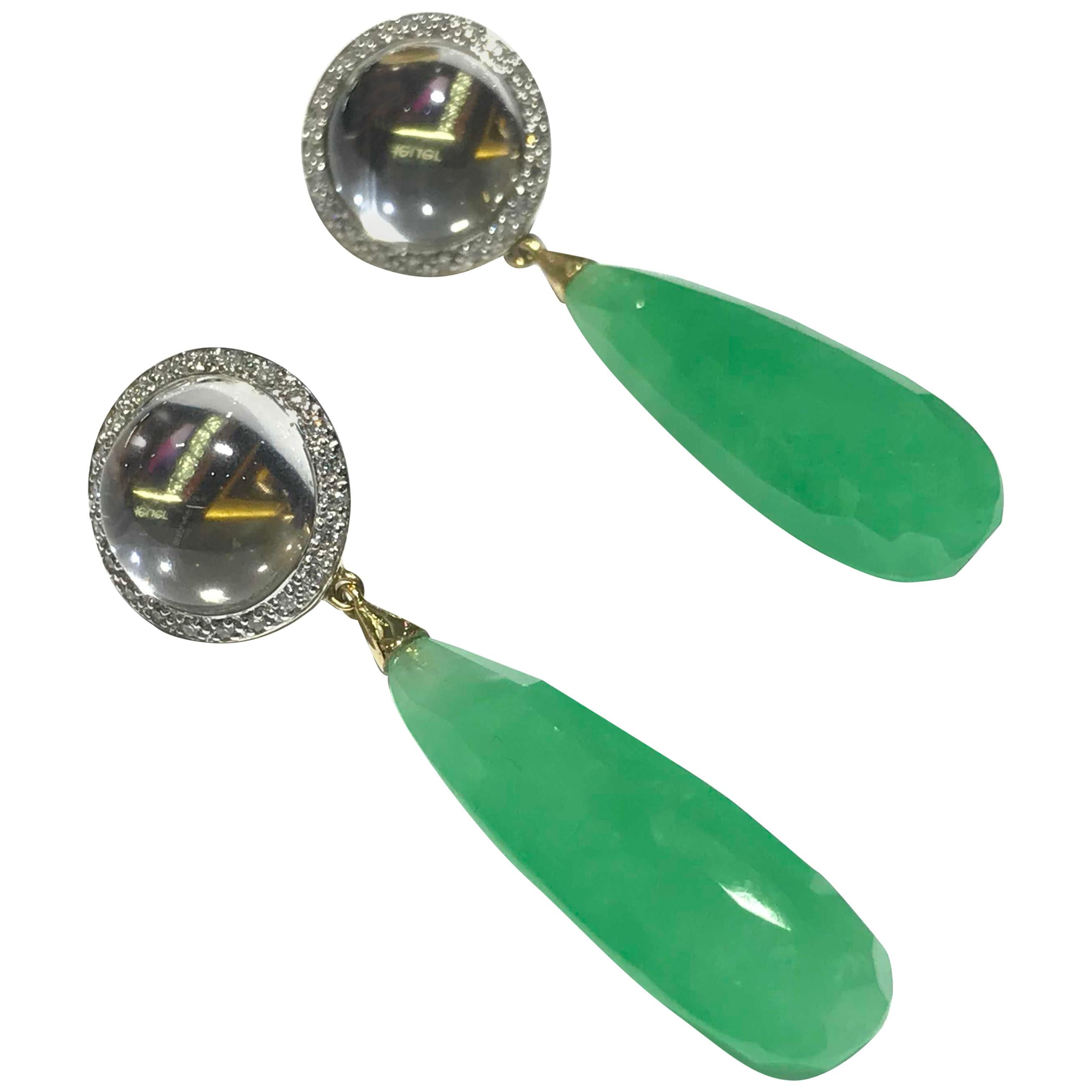 MIMI Green Jade Shan Teki Drop Earrings with Diamond Halo For Sale