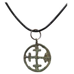 Antique Medieval Crusaders Bronze Open-Work Cross Pendant