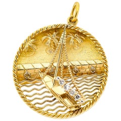 Midcentury 18 Karat Yellow Gold Sailboat Charm French by Gubelin