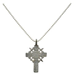 Antique Late Medieval Silvered Bronze Radiant Cross Pendant