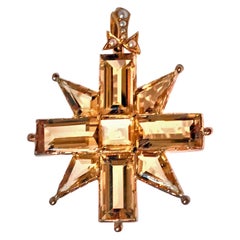 Antique Gold Citrine Maltese Cross Pendant Brooch, circa 1900