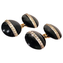 Art Deco 14 Karat Onyx and Diamond Cufflinks, circa 1930 Art Deco 14 Karat Onyx and Diamond Cufflinks, circa 1930