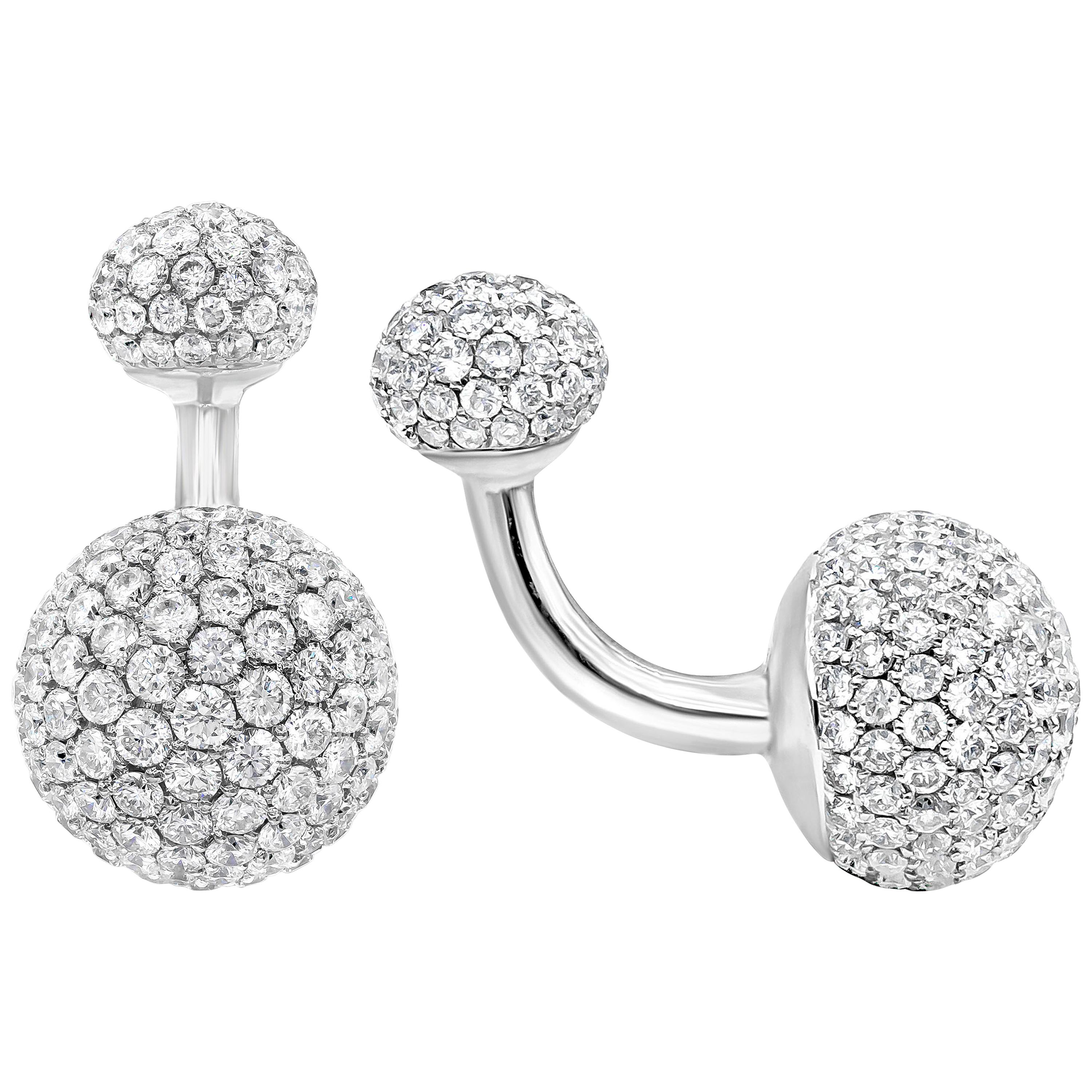 Boutons de manchette en or blanc incrustés de diamants avec visage arrondi