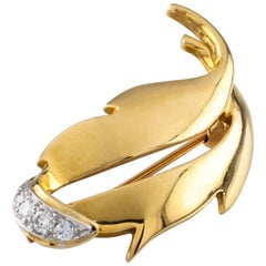 Tiffany & Co. 18 Karat Yellow Gold Leaf Brooch with Diamonds