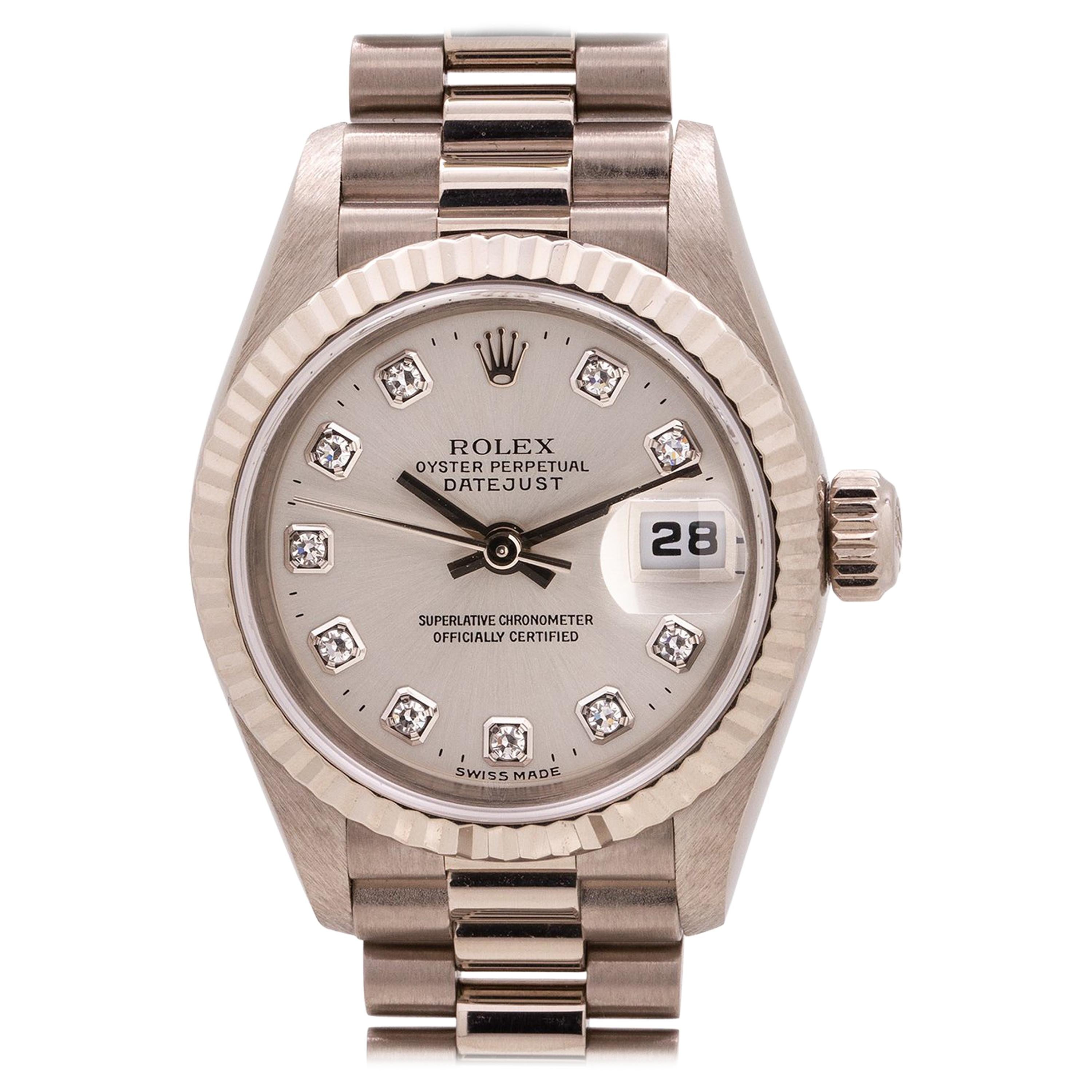 New Old Stock Lady Rolex President Ref 79179 18 Karat White Gold, circa 1999 For Sale