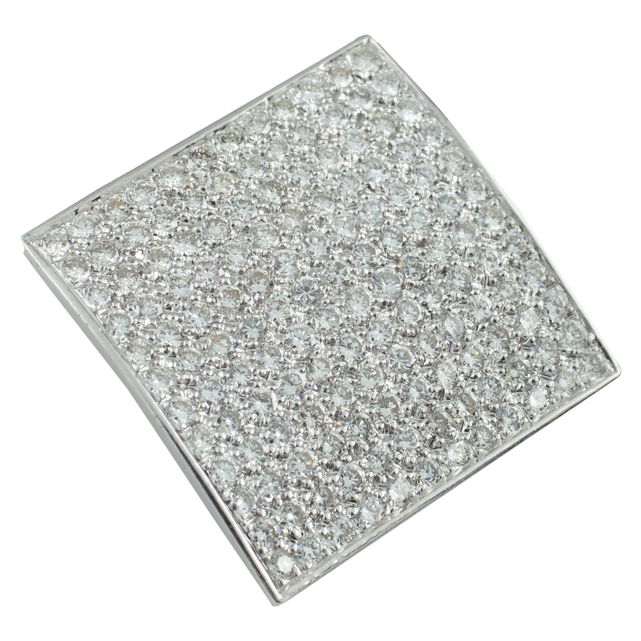 3.50 Carat Diamond 18 Karat White Gold Square Plaque Pendant For Sale
