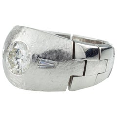 Bague solitaire élastique en or blanc 14 carats avec diamant de 1,30 carat pour hommes