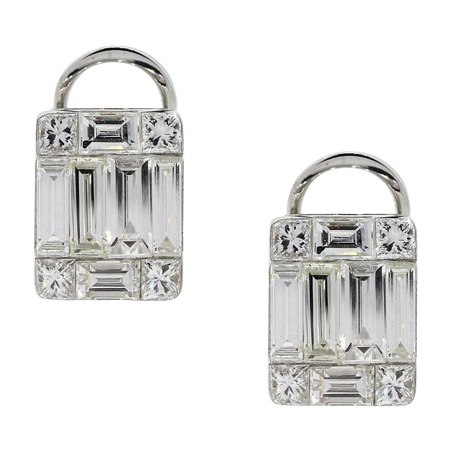 Baguette and Princess Cut Diamond Mosaic Earrings