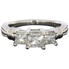 Platinum 1.45 Carat Princess Diamond Three-Stone Engagement Ring