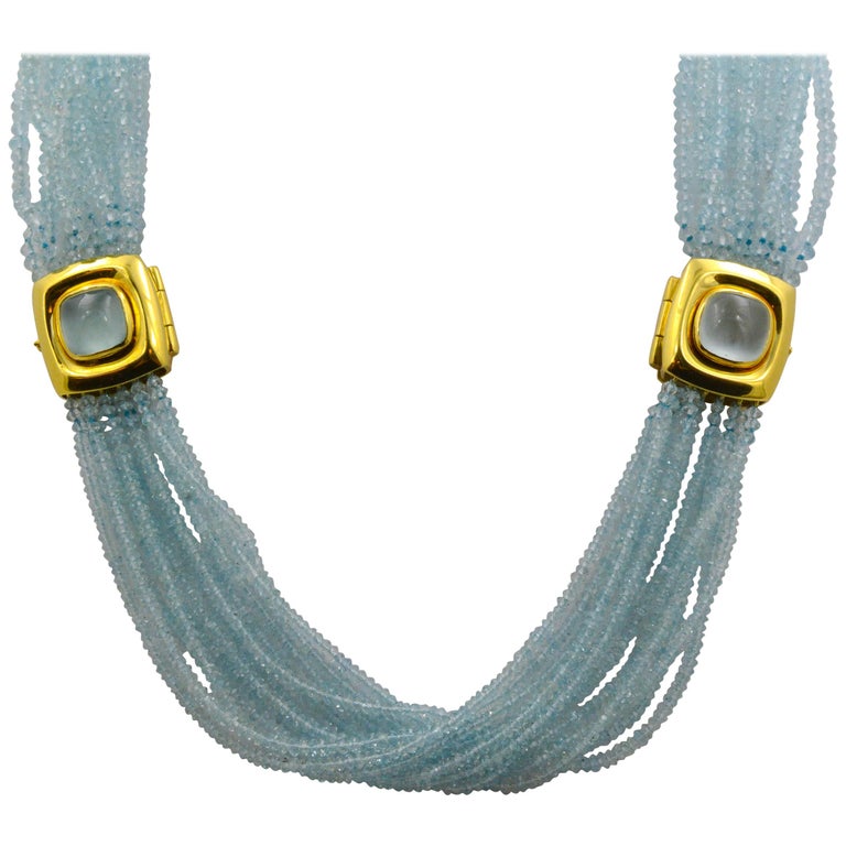 Mazza Company 18 Karat Gold Aquamarin Cabochon Verschluss Armband/Halskette 1