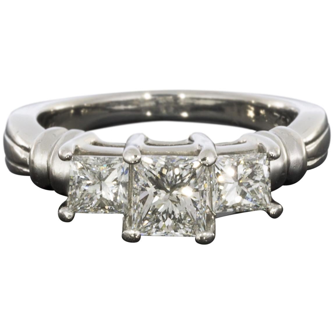 Platinum 1.52 Carat Princess Diamond Three-Stone Engagement Ring