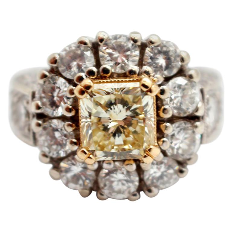 Platinum/18k Yellow Gold 1.99ct Fancy Yellow Radiant Diamond Ring with Accents