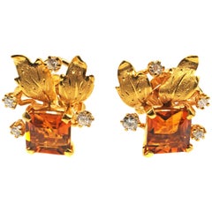 Madeira Citrine Diamond 18 Karat Gold 1950s Earrings