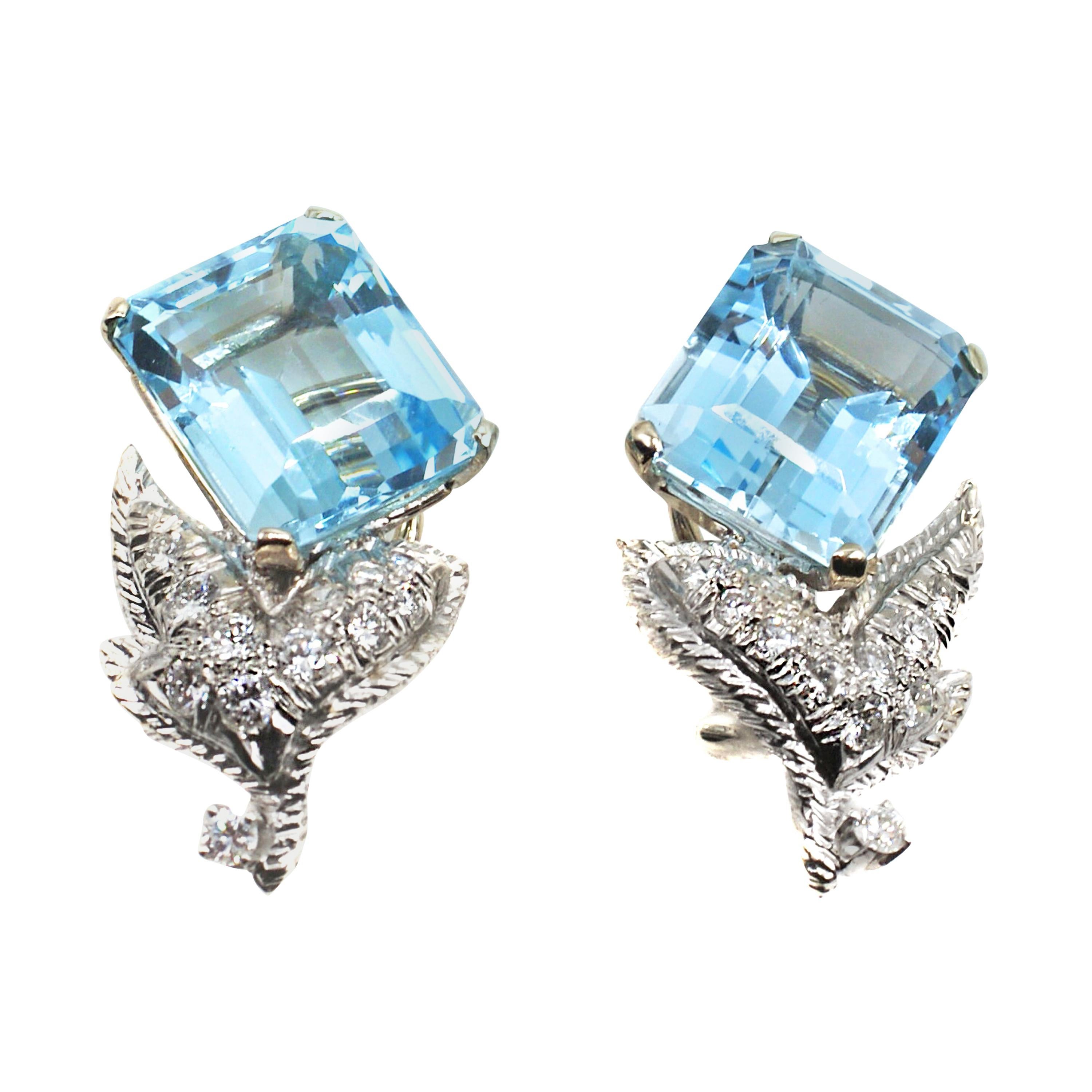 Aquamarine and Diamond 18 Karat White Gold Earrings