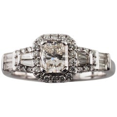 Anello di fidanzamento con diamante radiante solitario in oro bianco 14 carati, con pietre accessorie