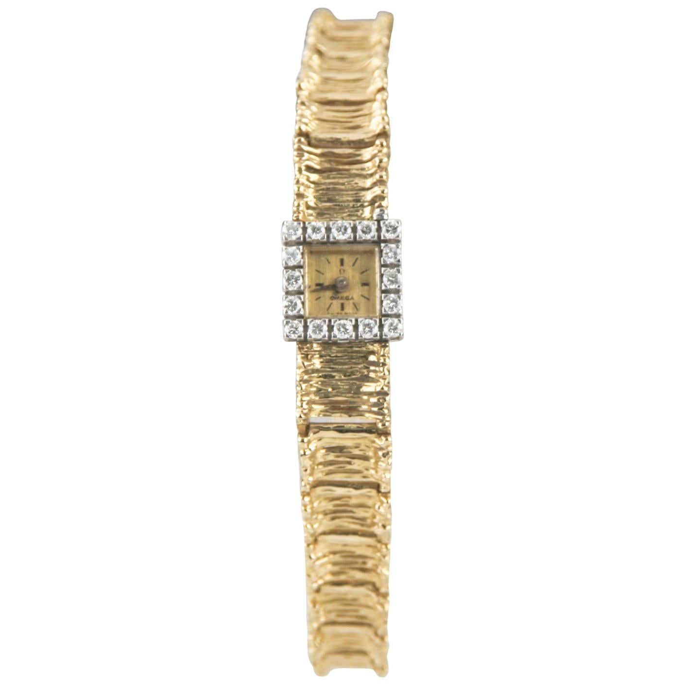 Omega 18 Karat Yellow Gold and Diamond Hand-Winding Watch