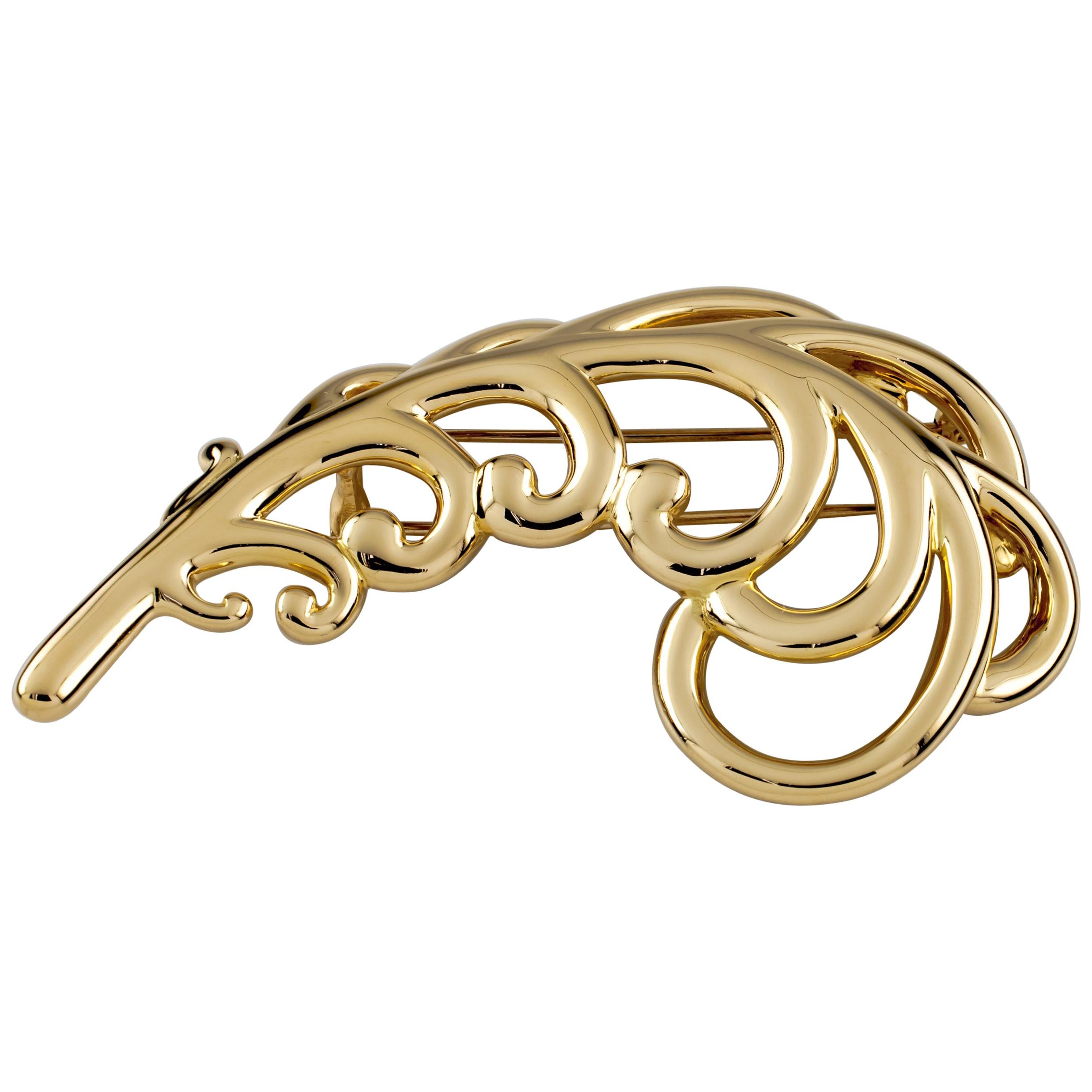 Tiffany & Co. 1980 18 Karat Yellow Gold Paloma Picasso Large Plume Brooch