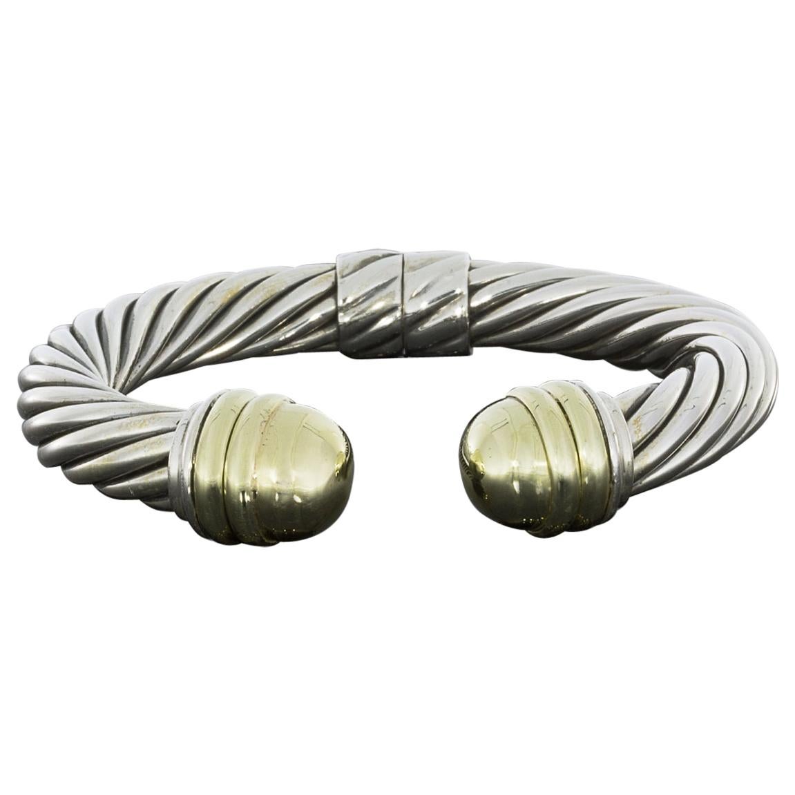David Yurman Cable Classics Cuff Bracelet with Gold Dome End Caps