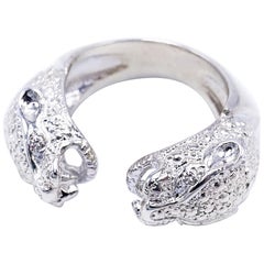 Bague cocktail Jaguar à double tête en argent sterling et diamant blanc J Dauphin