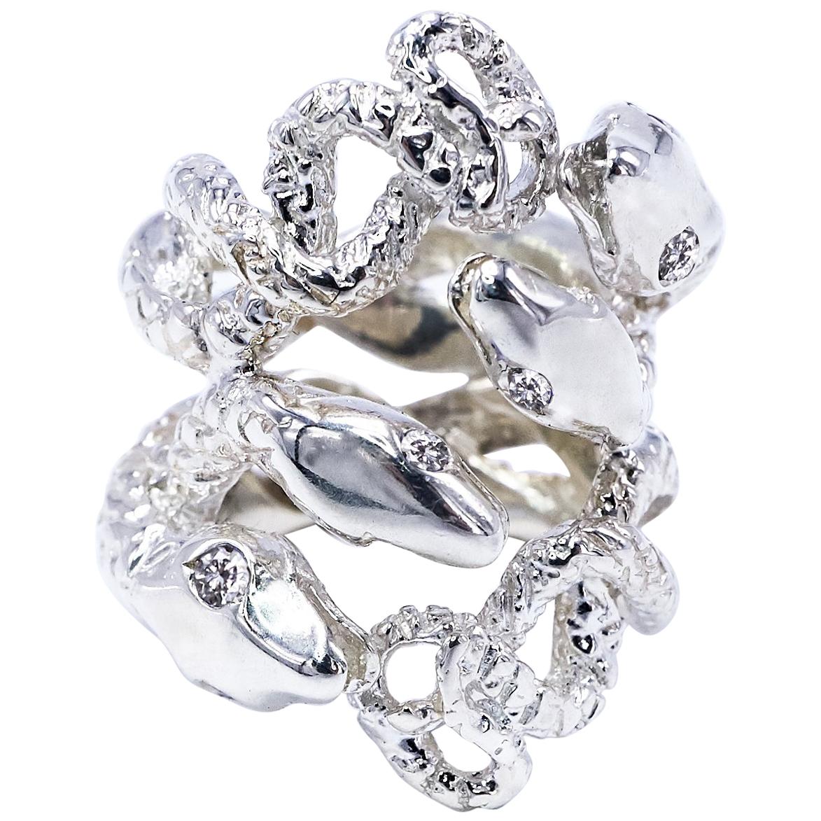 Weißer weißer Diamant Schlangenring Silber Cocktail Ring Einsie Verstellbar J Dauphin