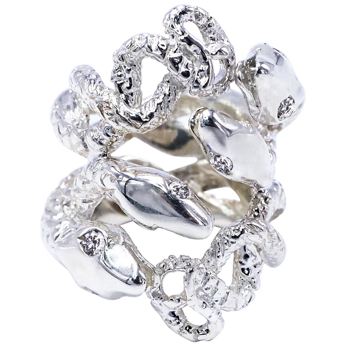 Anillo Serpiente Diamante Blanco Anillo Cóctel Plata Onesie Ajustable J DAUPHIN