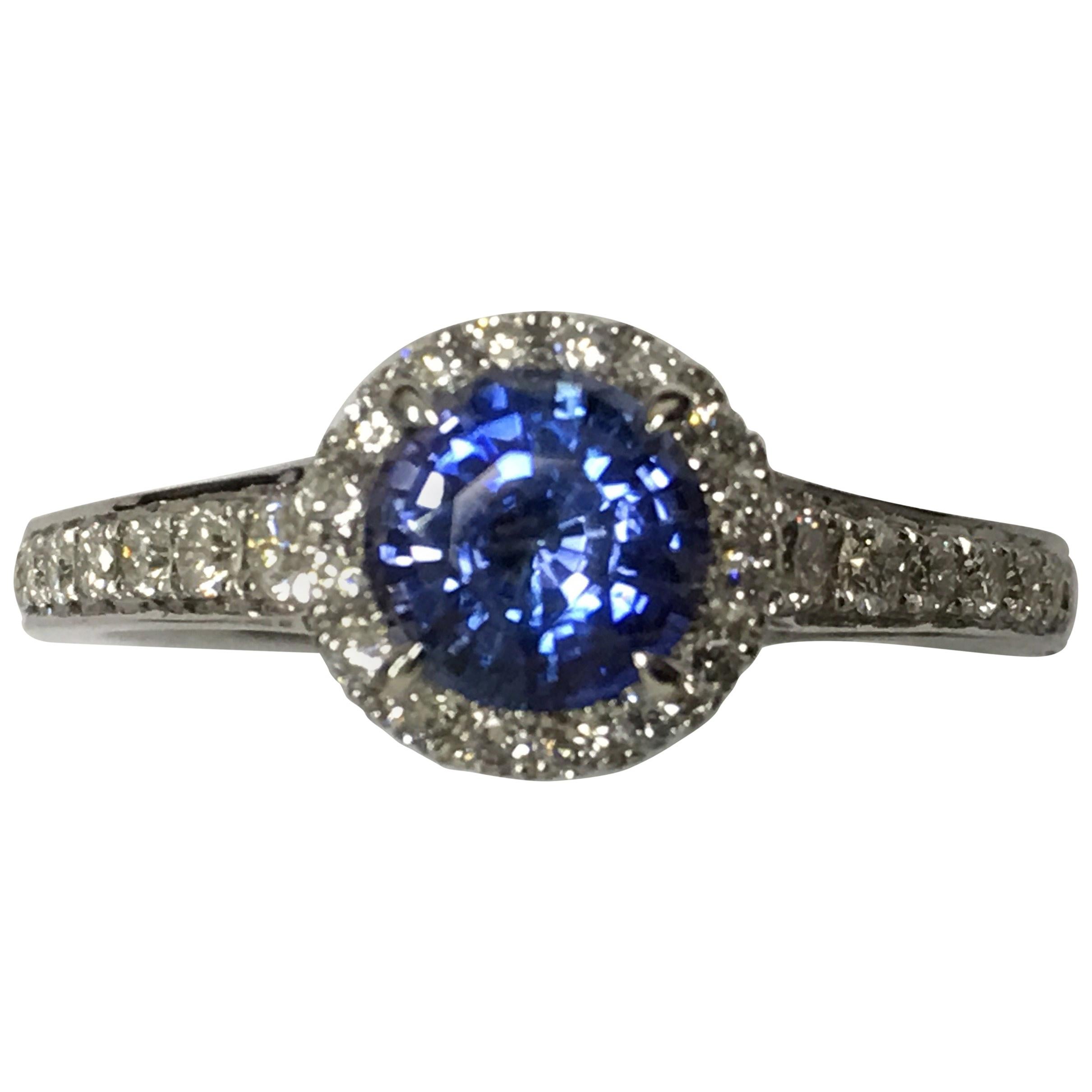 Sapphire and Diamond Halo Ring