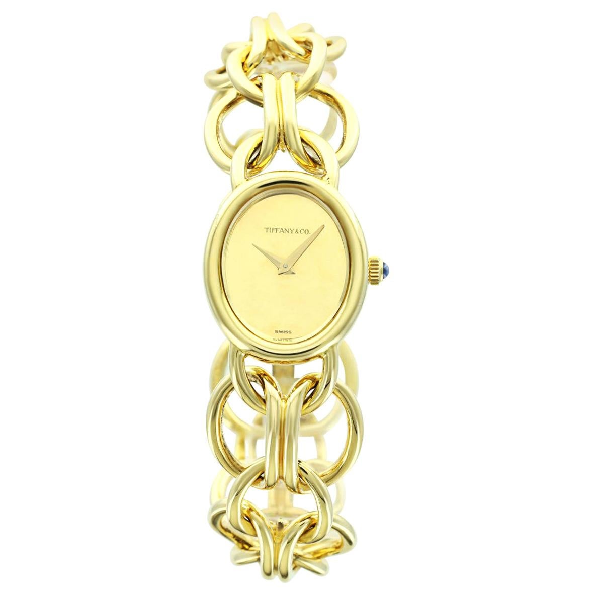 Tiffany & Co. Ladies Yellow Gold Champagne Dial Bracelet Watch For Sale