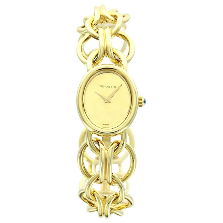 Tiffany and Co. Ladies Yellow Gold Champagne Dial Bracelet Watch For ...
