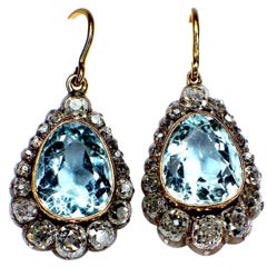 GEMOLITHOS Antique Aquamarine and Diamond Pendant Earrings 19th Century