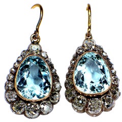 GEMOLITHOS Antique Aquamarine and Diamond Pendant Earrings 19th Century