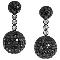 Disco Ball Earrings 18 Karat Gold Black Fancy Colored Diamonds French Back Clip