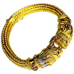 Lalaounis Lion Bangle Sapphires Rubies Diamonds, 1970s-1980s