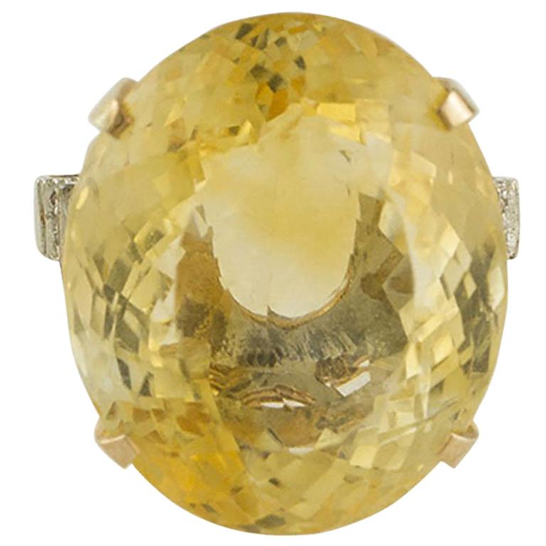 40.93 Carat Yellow Topaz White Diamonds Rose and White Gold Ring