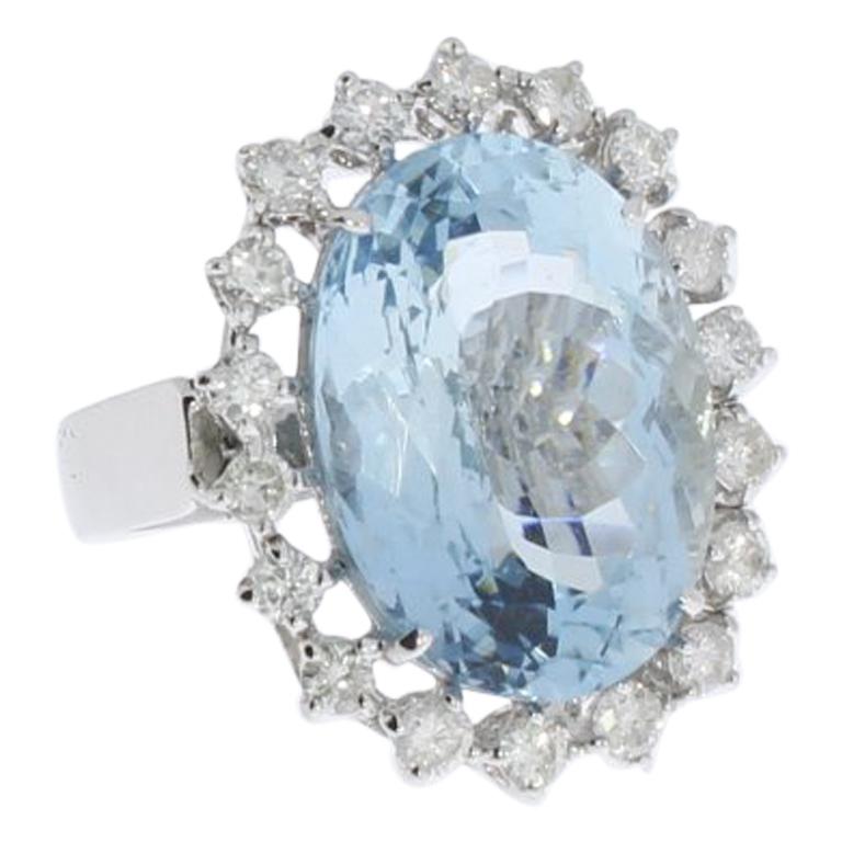 Aquamarine Diamond Gold Cocktail Ring For Sale