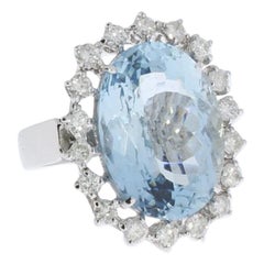 Vintage Aquamarine Diamond Gold Cocktail Ring