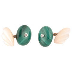 Gold Mother of the Pearl Malachite and Diamond Cufflinks